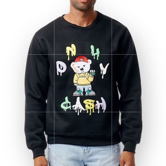 BLEEKER & MERCER ONLY CASH BEAR BLACK PATCHED CREWNECK FLEECE SWEATSHIRT XXL - Picture 11 of 11